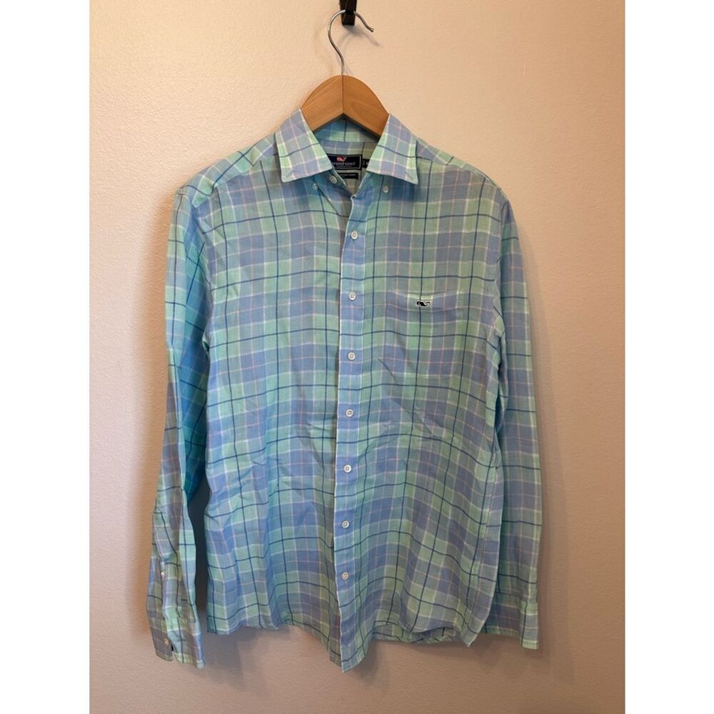 Vineyard Vines Classic Fit Tucker Shirt Linen Plaid Button-Down Dress Shirt